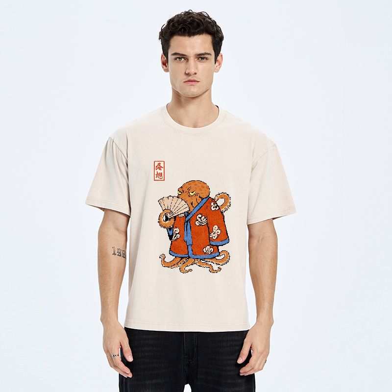 vintage japanese woodblock print tee for daily wear