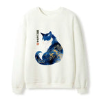 Japanese Retro Cat Waffle Sweatshirt for Daily Wear