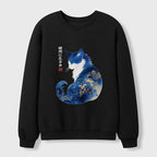 Kyoto-Lion Retro Zen Cat: Living the Present Waffle Sweatshirt