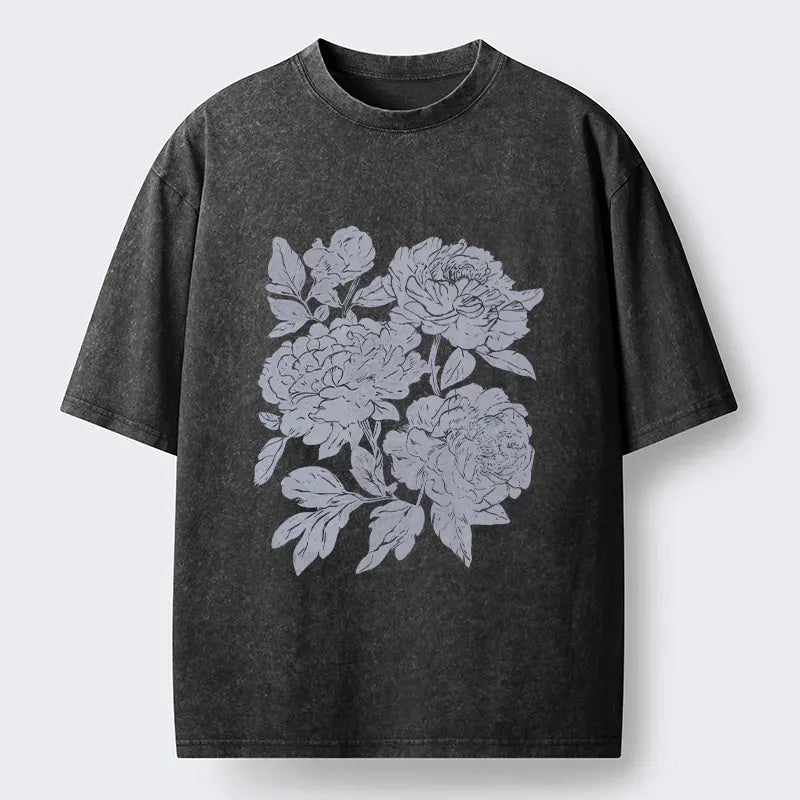 Japanese Peony Washed T-Shirt for Daily Wear
