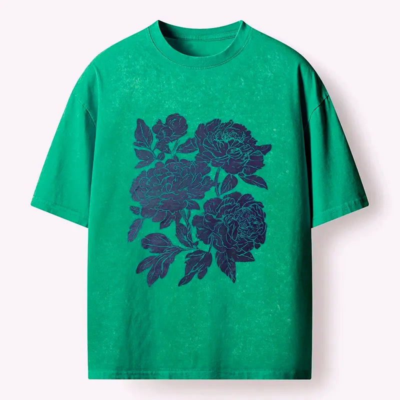 Japanese Peony Washed T-Shirt for Daily Wear