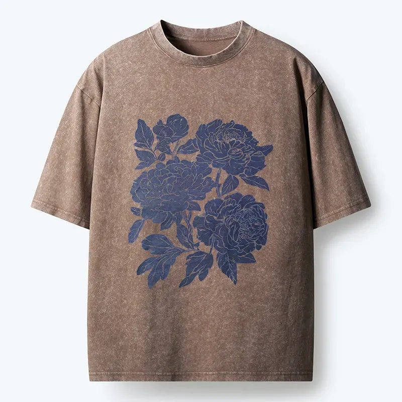 Japanese Peony Washed T-Shirt for Daily Wear