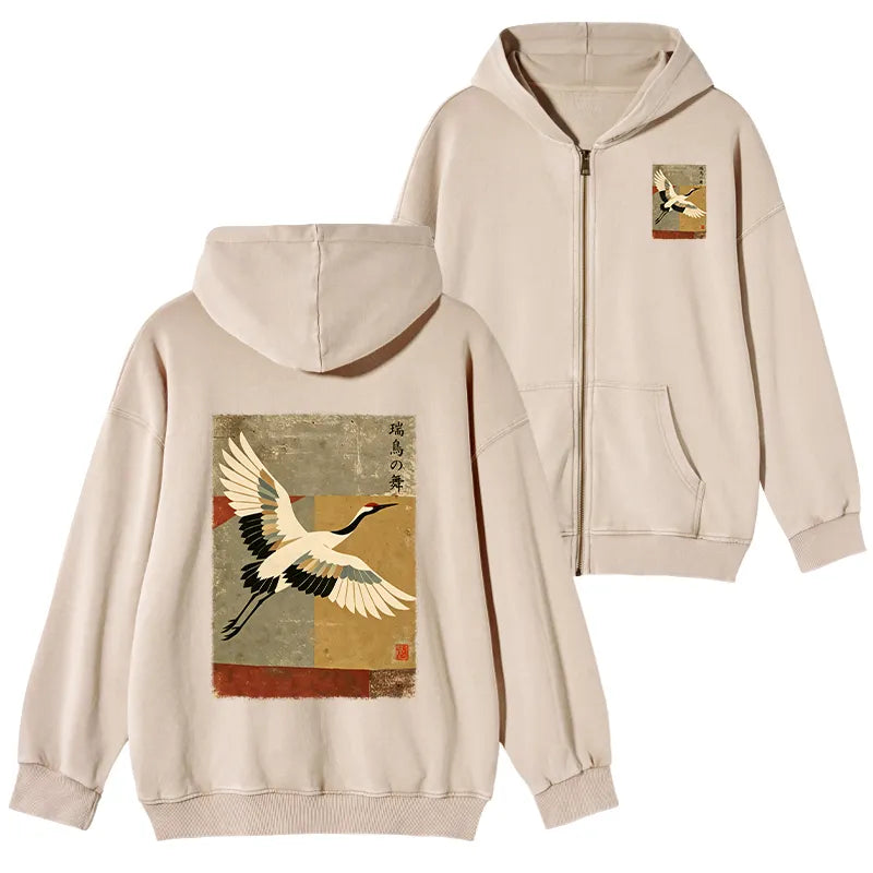 Kyoto-Lion Crane Spirit Washed Zip Hoodie