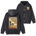 Kyoto-Lion Crane Spirit Washed Zip Hoodie