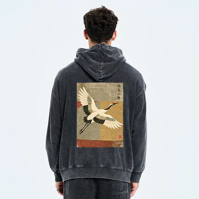Kyoto-Lion Crane Spirit Washed Zip Hoodie