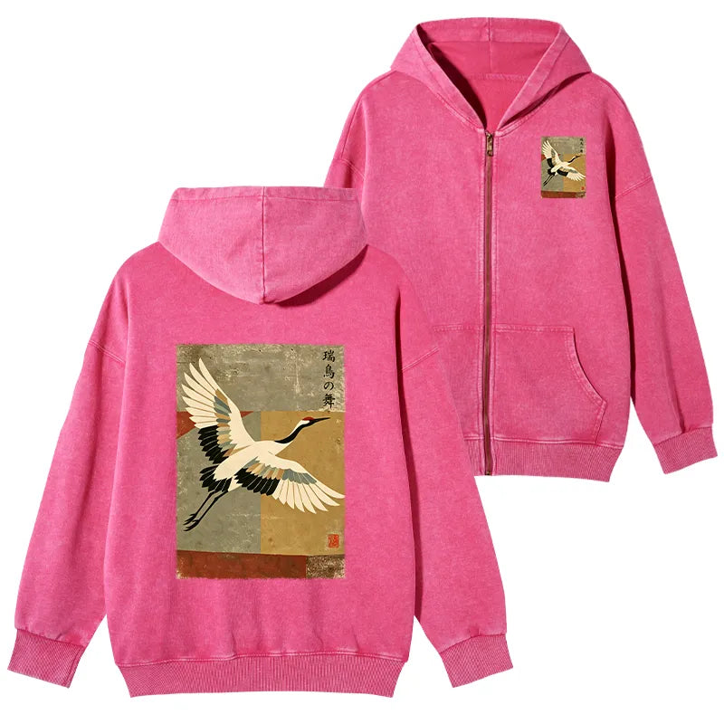 Kyoto-Lion Crane Spirit Washed Zip Hoodie