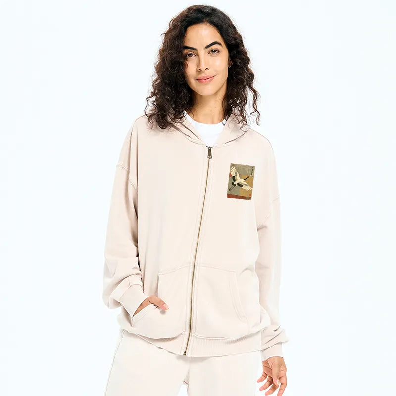 Kyoto-Lion Crane Spirit Washed Zip Hoodie