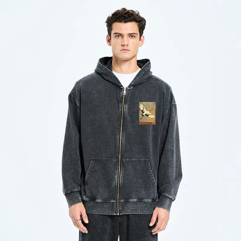 Kyoto-Lion Crane Spirit Washed Zip Hoodie