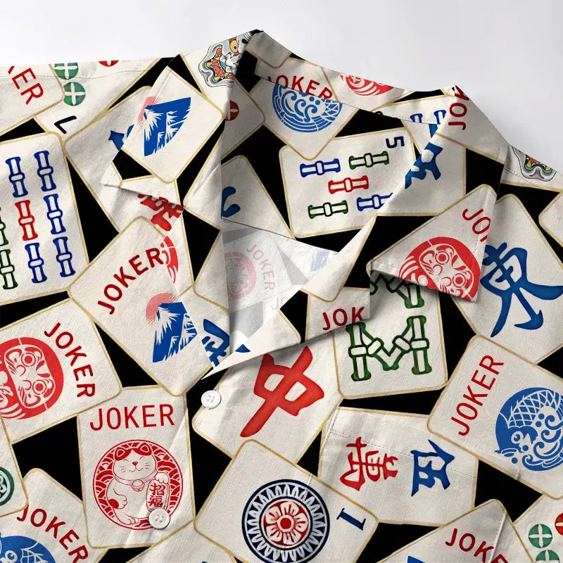 Kyoto-Lion Mahjong Tiles Aloha Hawaiian Shirt