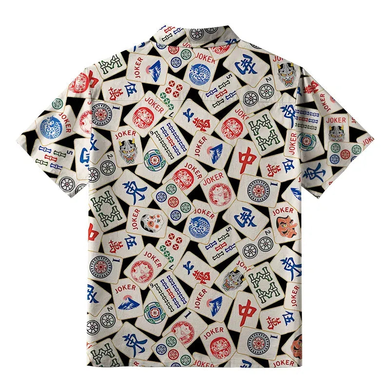 Kyoto-Lion Mahjong Tiles Aloha Hawaiian Shirt