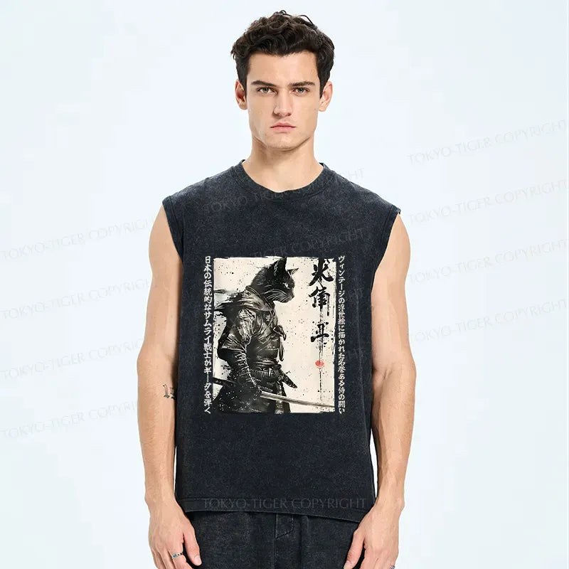 vintage samurai cat tank top