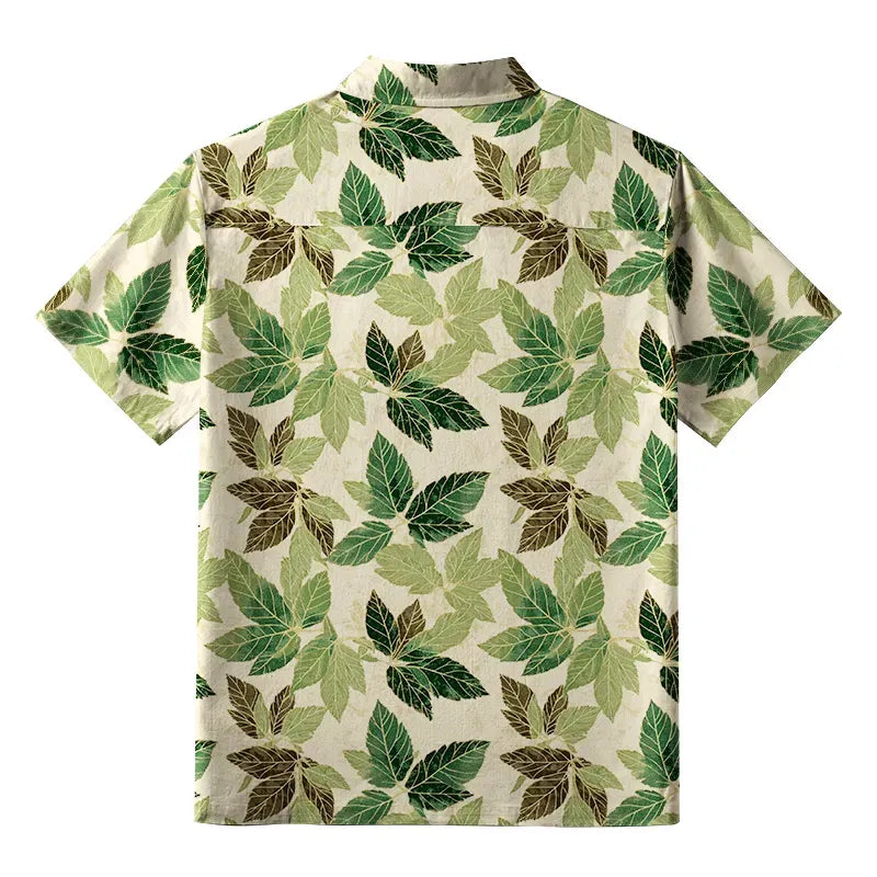 Kyoto-Lion Green Leaf Escape Aloha Hawaiian Shirt