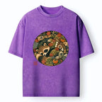Kyoto-Lion Sleepy Raccoon Enjoys Autumn Sake Break Washed T-Shirt