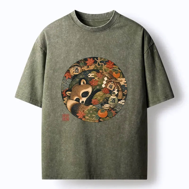 Japanese Vintage Raccoon Sake T-Shirt Gift Idea
