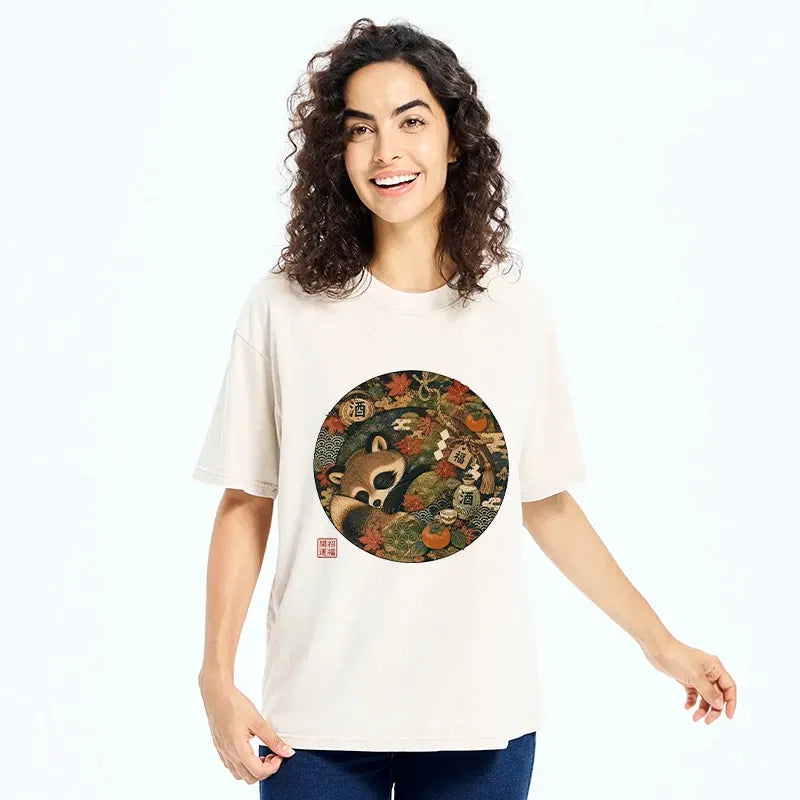 Japanese Vintage Raccoon Sake T-Shirt Gift Idea