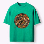 Kyoto-Lion Sleepy Raccoon Enjoys Autumn Sake Break Washed T-Shirt