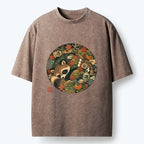 Kyoto-Lion Sleepy Raccoon Enjoys Autumn Sake Break Washed T-Shirt