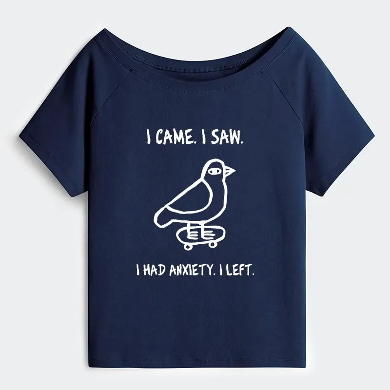 Kyoto-Lion Funny Meme Bird Just Needs A Break Off Shoulder T-Shirt