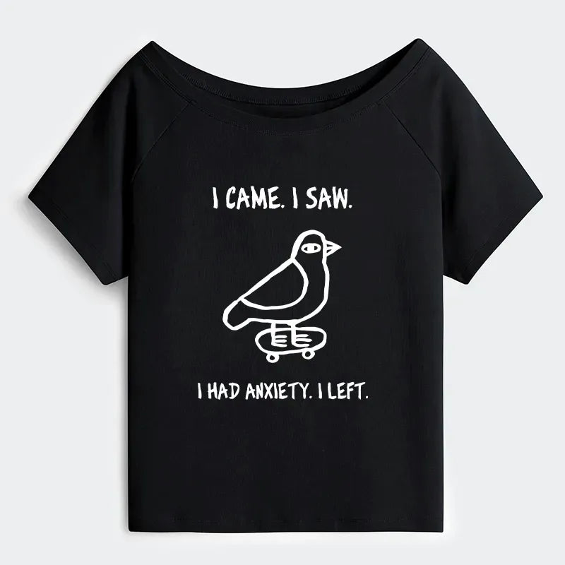 Kyoto-Lion Funny Meme Bird Just Needs A Break Off Shoulder T-Shirt