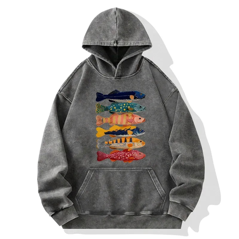 Japanese Colorful Fish Art Hoodie for Daily Wear