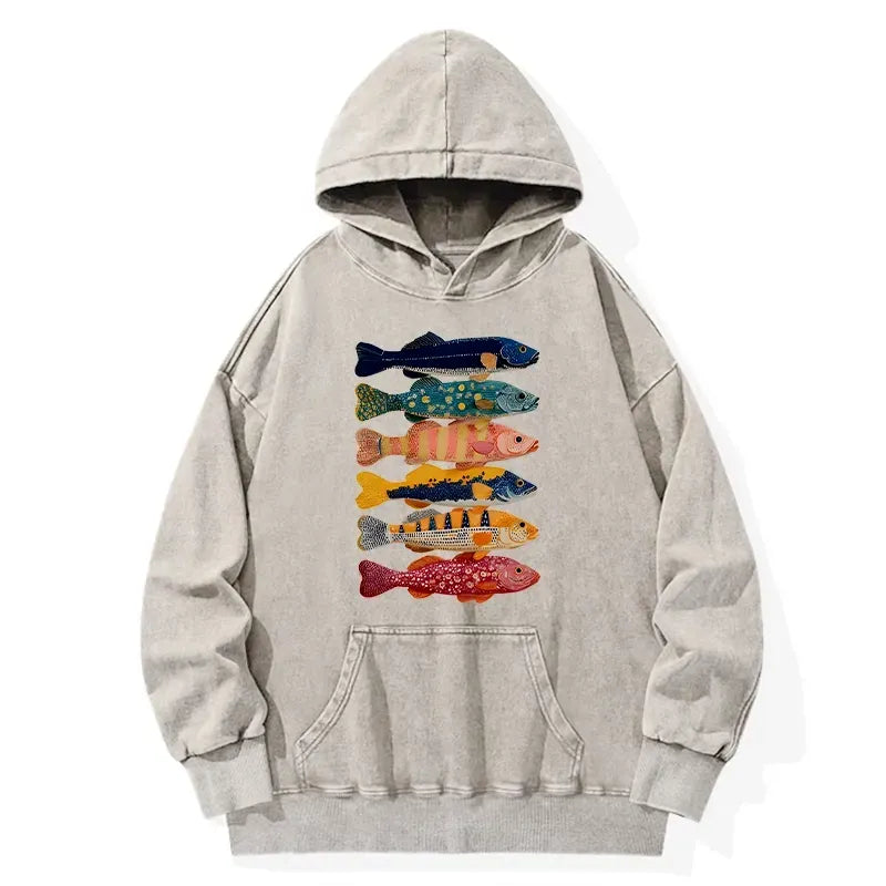 Japanese Colorful Fish Art Hoodie for Daily Wear