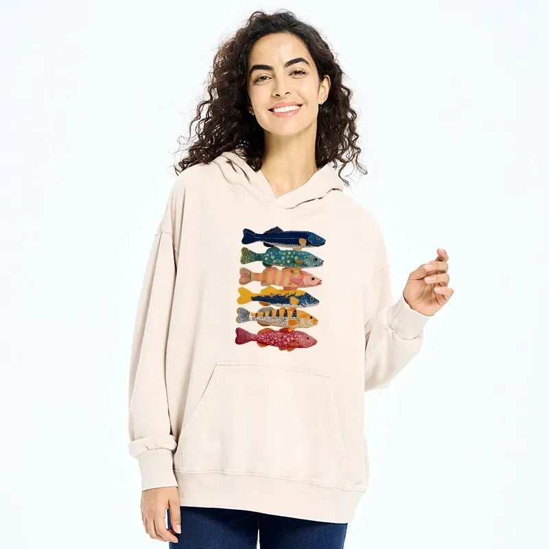 Japanese Colorful Fish Art Hoodie for Daily Wear