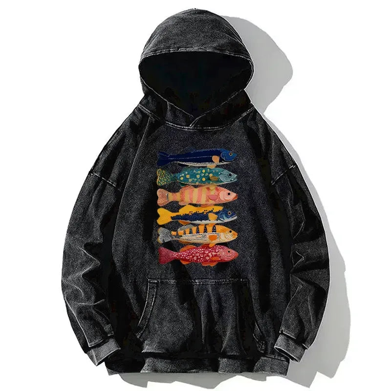 Japanese Colorful Fish Art Hoodie for Daily Wear