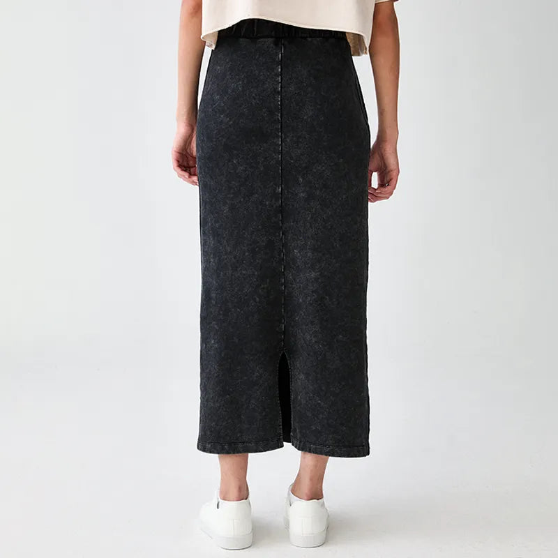 Kyoto-Lion Minimal Asian Ink Brush Gecko Vibe Washed Terry Skirt