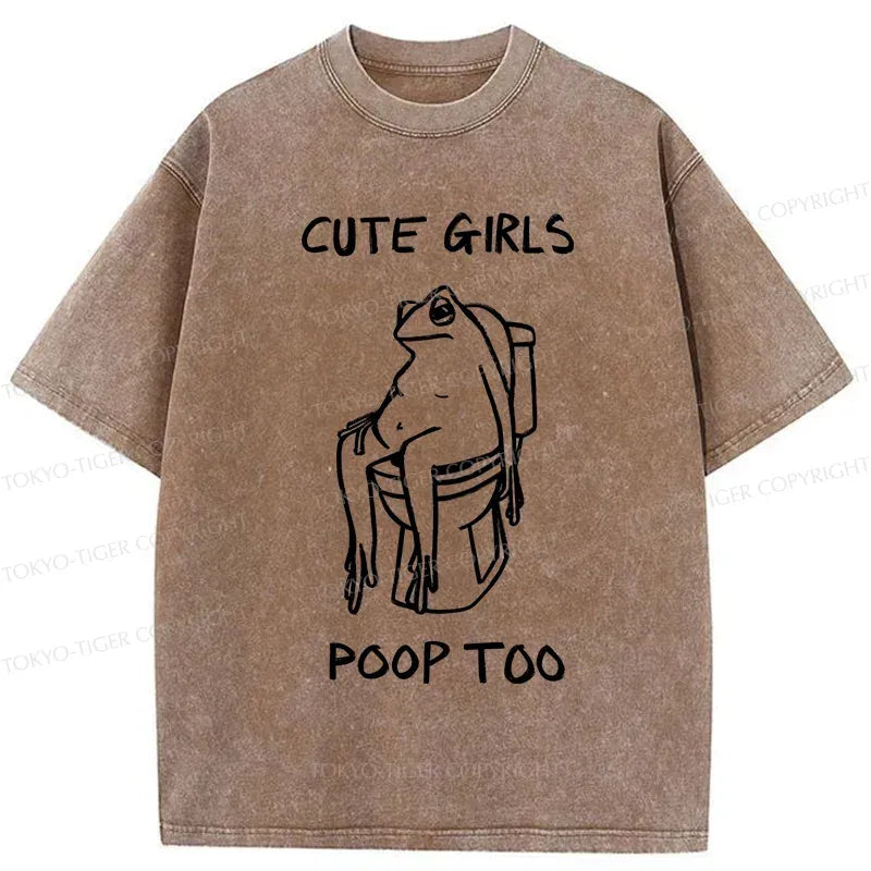Funny Pooping Frog Japanese Washed T-Shirt