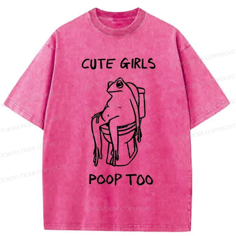 Funny Pooping Frog Japanese Washed T-Shirt