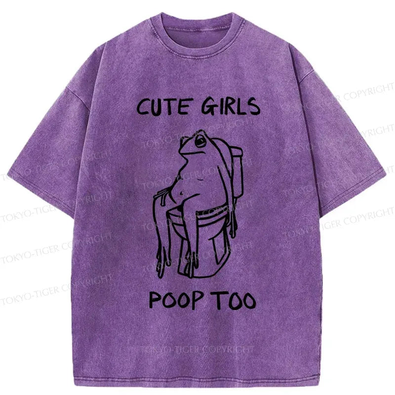 Funny Pooping Frog Japanese Washed T-Shirt