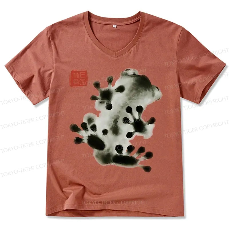 Japanese Ink Painting Frog V-Neck Tee