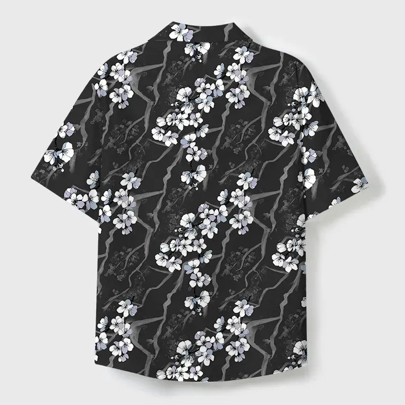 Kyoto-Lion Sakura With Branches Cuban Collar Shirt