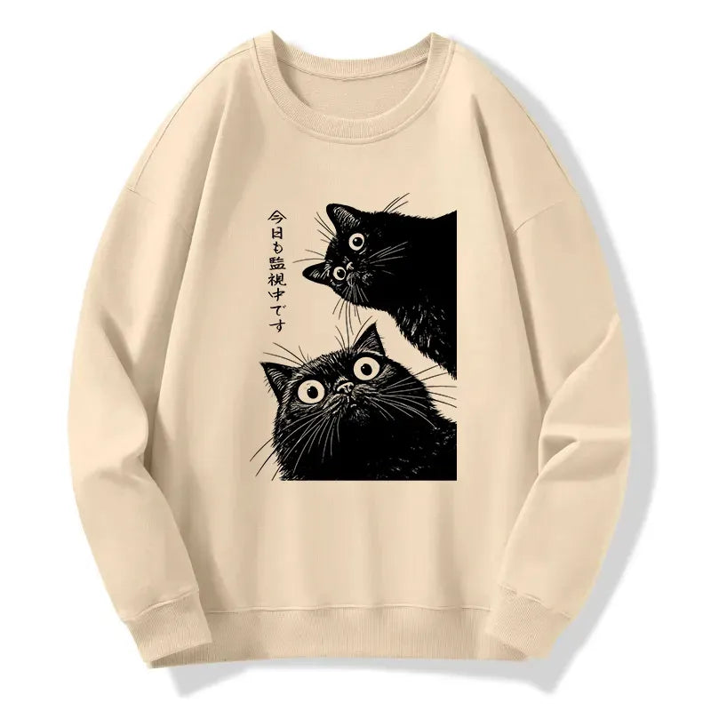 japanese cat watching sweatshirt free shipping