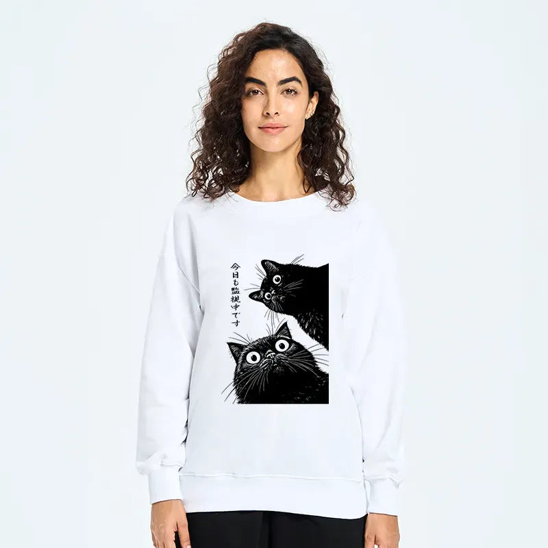 japanese cat watching sweatshirt free shipping