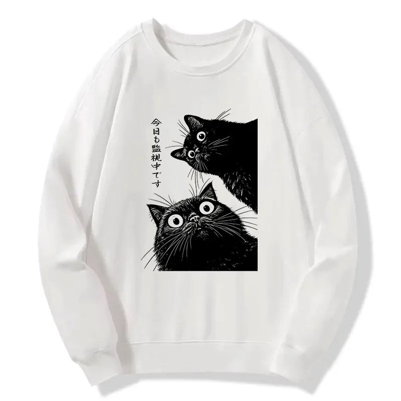 japanese cat watching sweatshirt free shipping
