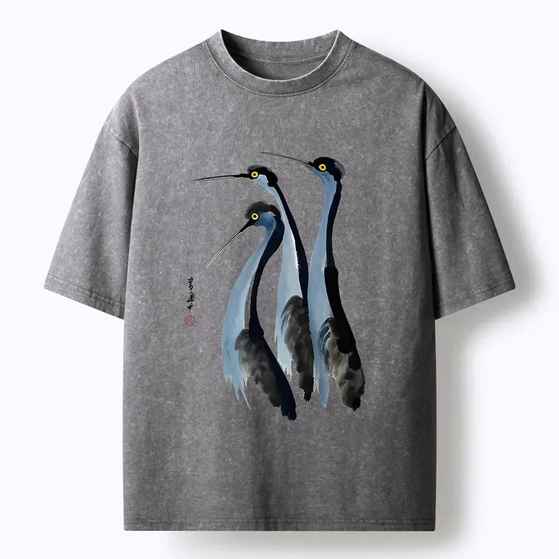 Unisex Blue Crane Washed Tee for Summer