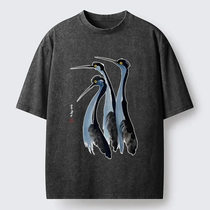 Unisex Blue Crane Washed Tee for Summer