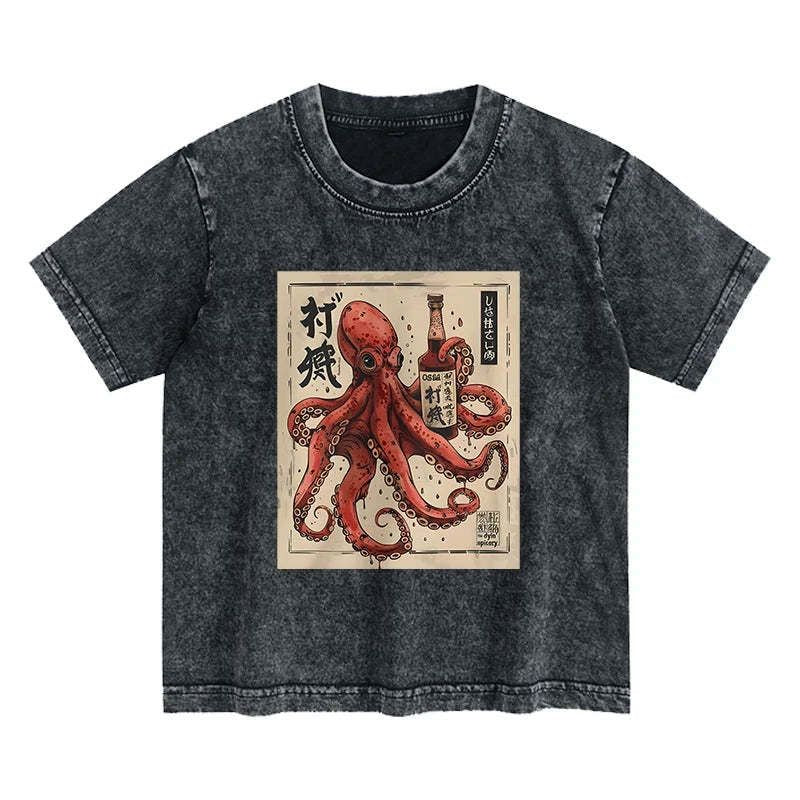 Kyoto-Lion Osaka Sak¨¦ Octopus Kids Washed T-Shirt