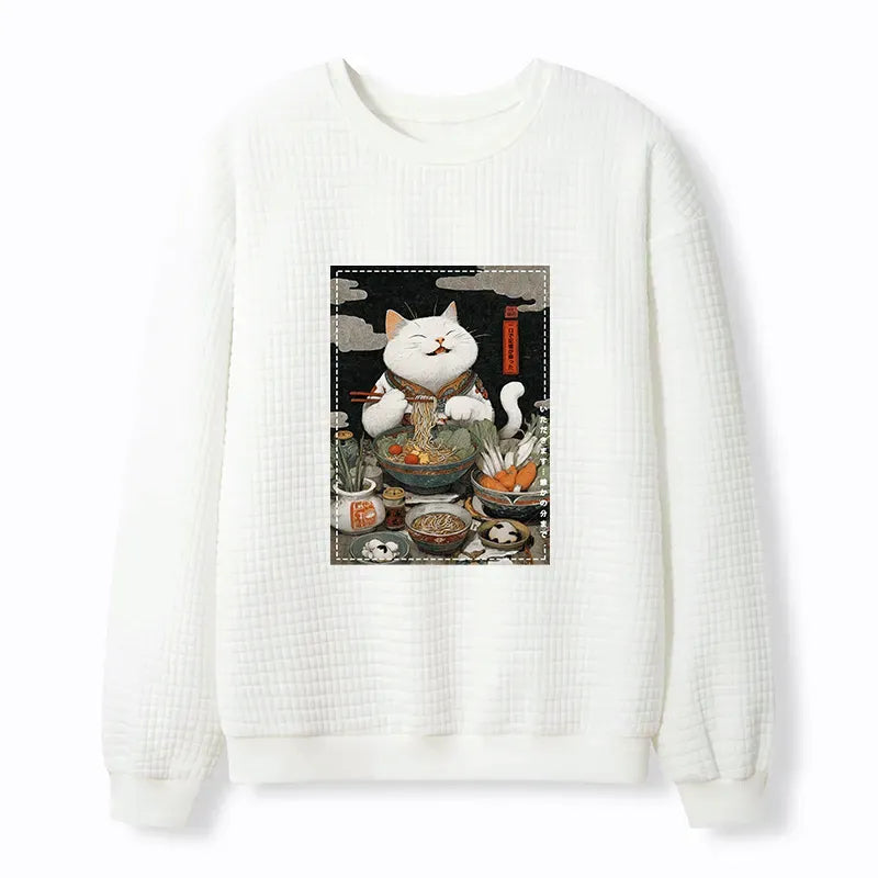 Kyoto-Lion The Ramen-Loving Cat Waffle Sweatshirt
