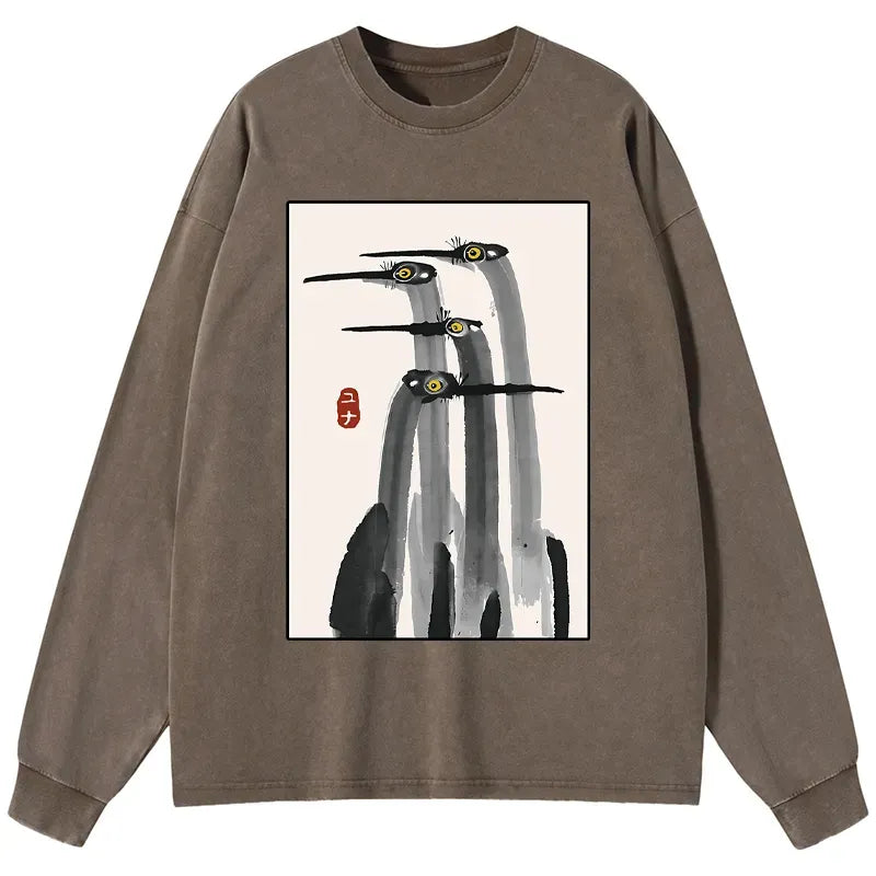 Japanese Crane Washed Long Sleeve T-Shirt