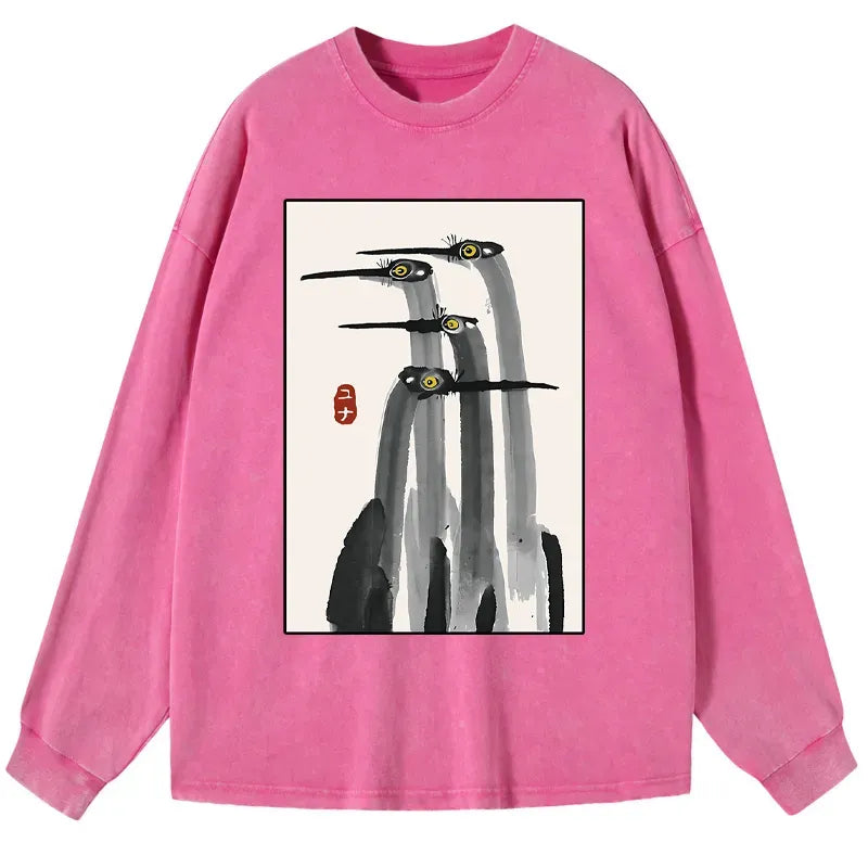 Japanese Crane Washed Long Sleeve T-Shirt