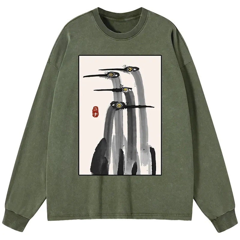 Vintage Japanese Ukiyo-e Crane Tee for Daily Wear