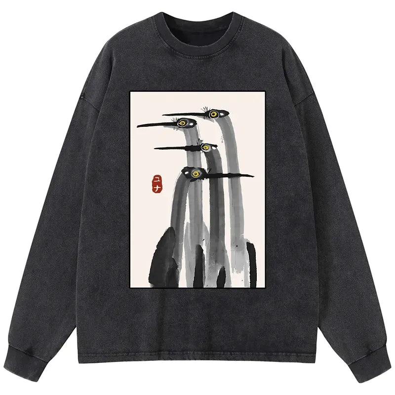 Japanese Crane Washed Long Sleeve T-Shirt