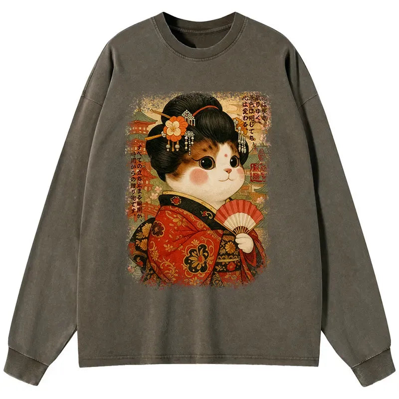 Ukiyoe Japanese Cat Princess Long Sleeve T-Shirt