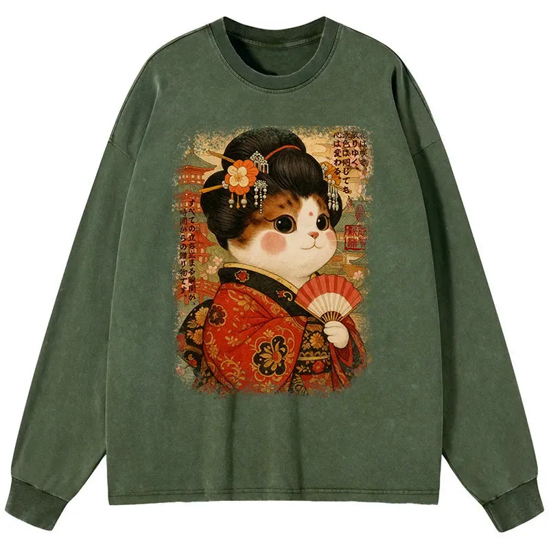 Ukiyoe Japanese Cat Princess Long Sleeve T-Shirt