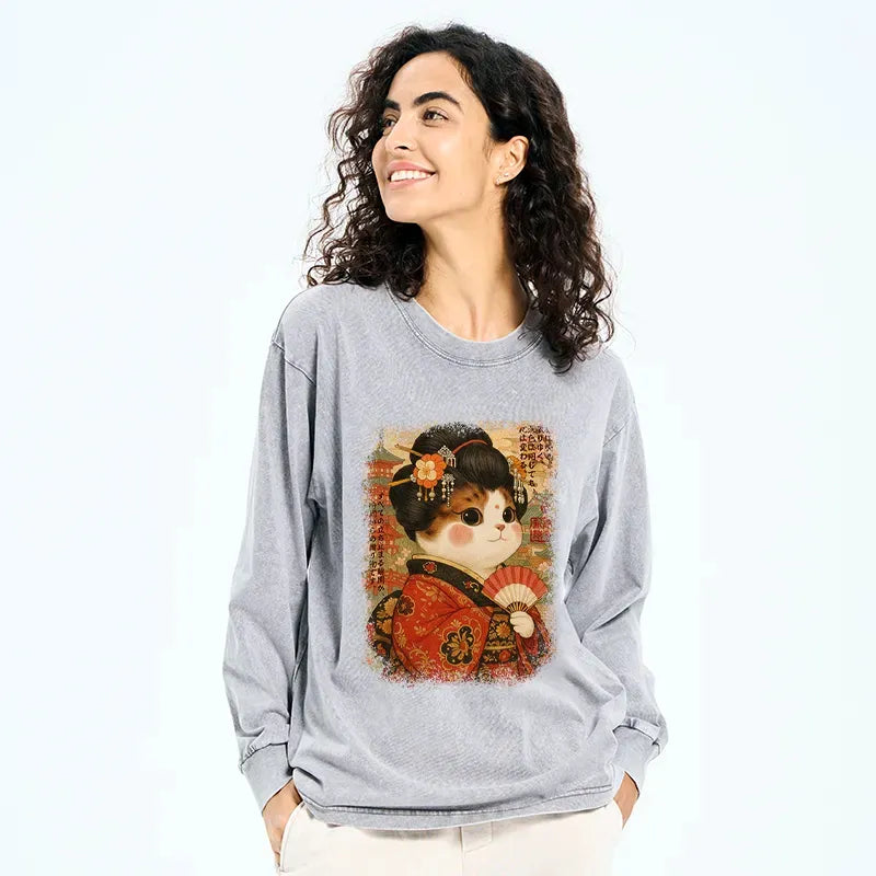 Ukiyoe Japanese Cat Princess Long Sleeve T-Shirt