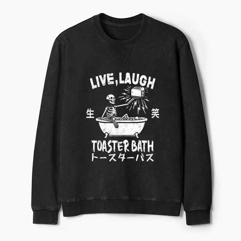 Kyoto-Lion Funny Electric Shock Skeleton Washed Terry Sweatshirt