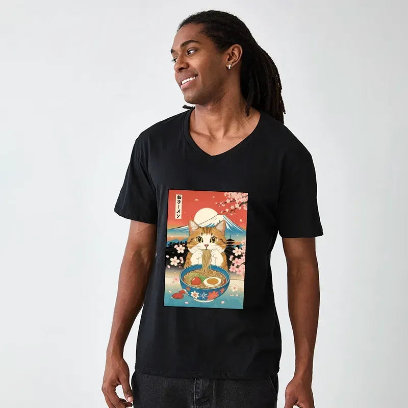 Japanese Cat Eating Ramen Classic Tee On Sale
