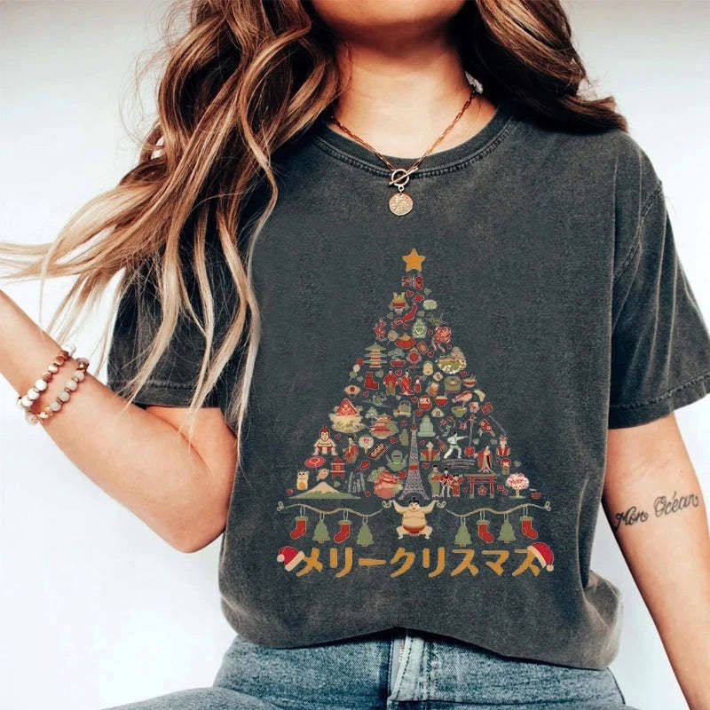 washed unisex tee with japanese icons